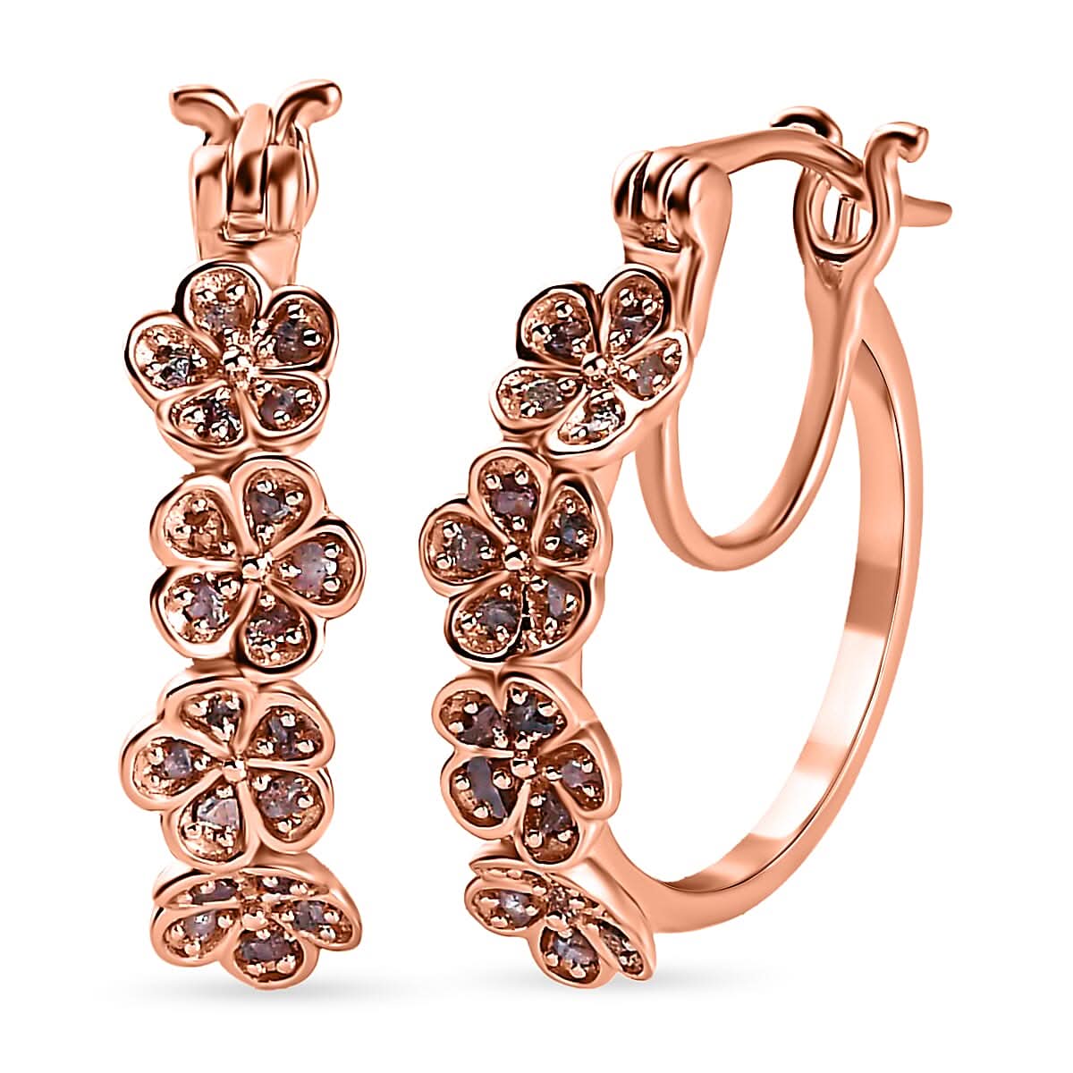 Uncut Natural Pink Diamond Floral Hoop Earrings, Vermeil Rose Gold Over Sterling Silver Earrings, Pink Diamond Jewelry For Her, Diamond Gifts 0.33 ctw