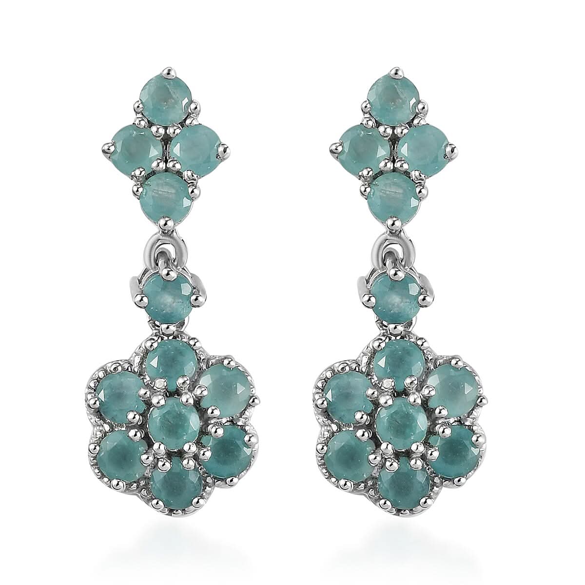 Premium Grandidierite Dangle Floral Earrings in Platinum Over Sterling Silver 3.10 ctw