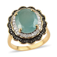 Premium Grandidierite, Natural Champagne and White Diamond Double Halo Ring in Rhodium & Vermeil YG Over Sterling Silver 5.50 ctw