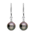 Tahitian Pearl Drop Earrings in Platinum Plated Sterling Silver, Diamond Studs, Diamond Jewelry 0.07 ctw - Sticky add to cart bar