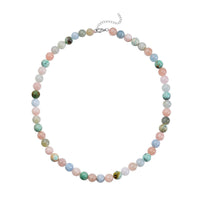 Peru Turquoise, Pink Morganite, Aquamarine and Heliodor Beaded Necklace 20-22 Inches in Rhodium Over Sterling Silver 387.00 ctw