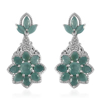 Premium Grandidierite and Natural White Zircon Dangle Floral Earrings in Platinum Over Sterling Silver 4.50 ctw