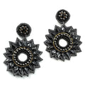 Handcrafted Black Seed Beaded Floral Earrings in Black Silvertone - Sticky add to cart bar