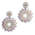 Handcrafted White Seed Beaded Floral Design Earrings in Goldtone - Sticky add to cart bar