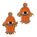 Handcrafted Orange Seed Beaded Hamsa Design Earrings in Goldtone - Sticky add to cart bar