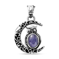 Artisan Crafted Tanzanite Pendant, Owl Pendant, Crescent Moon Pendant