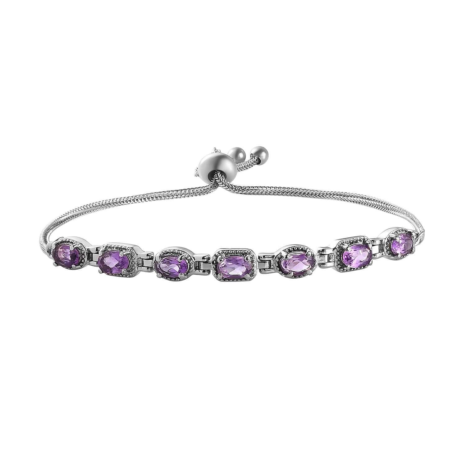 Amethyst Bolo Bracelet in Stainless Steel 2.85 ctw