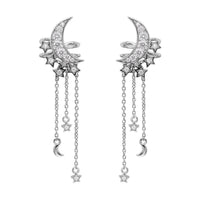 Simulated Diamond Star & Moon Ear Cuffs in Rhodium Over Sterling Silver 1.10 ctw
