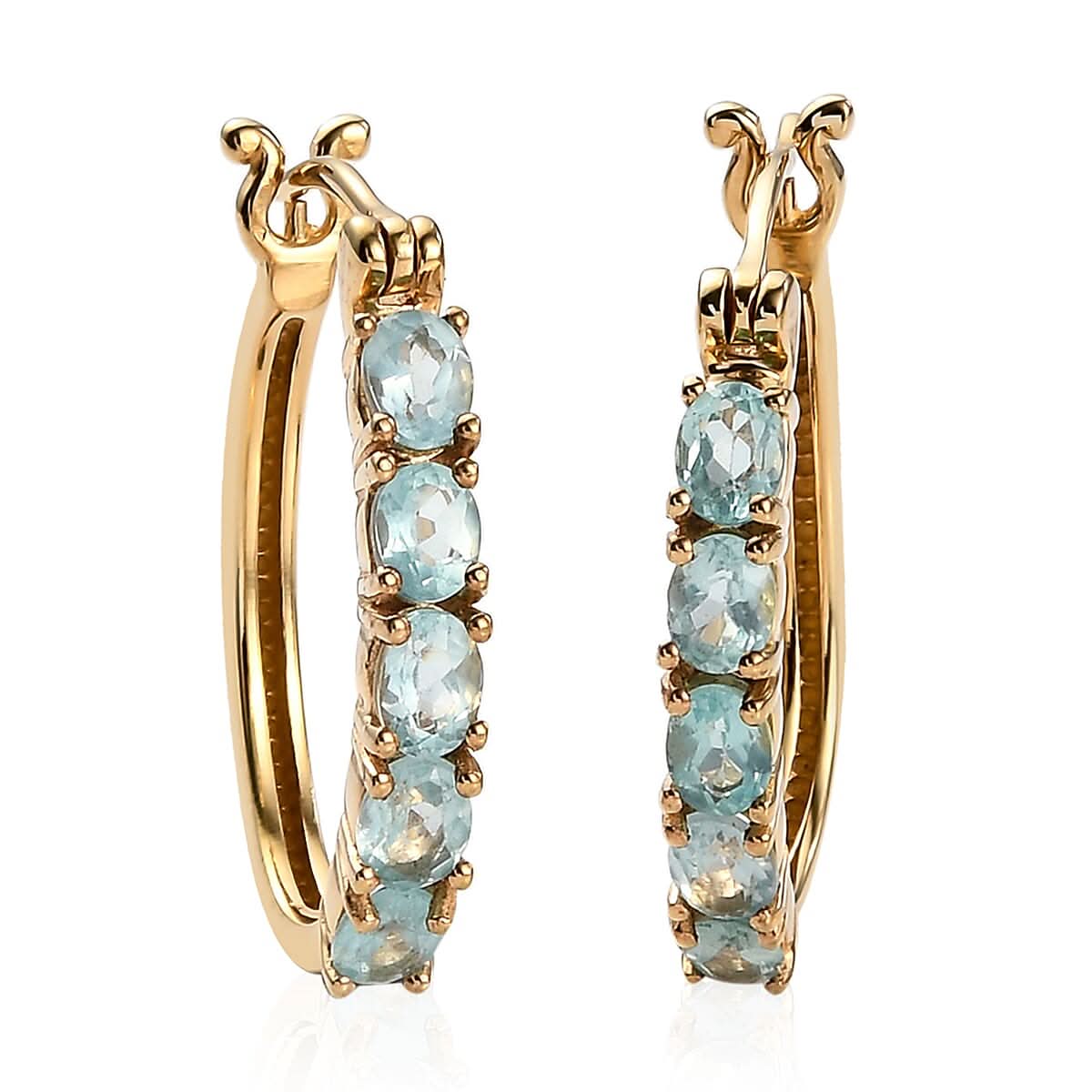 Karis Green Apatite Hoop Earrings in 18K YG Plated 1.85 ctw