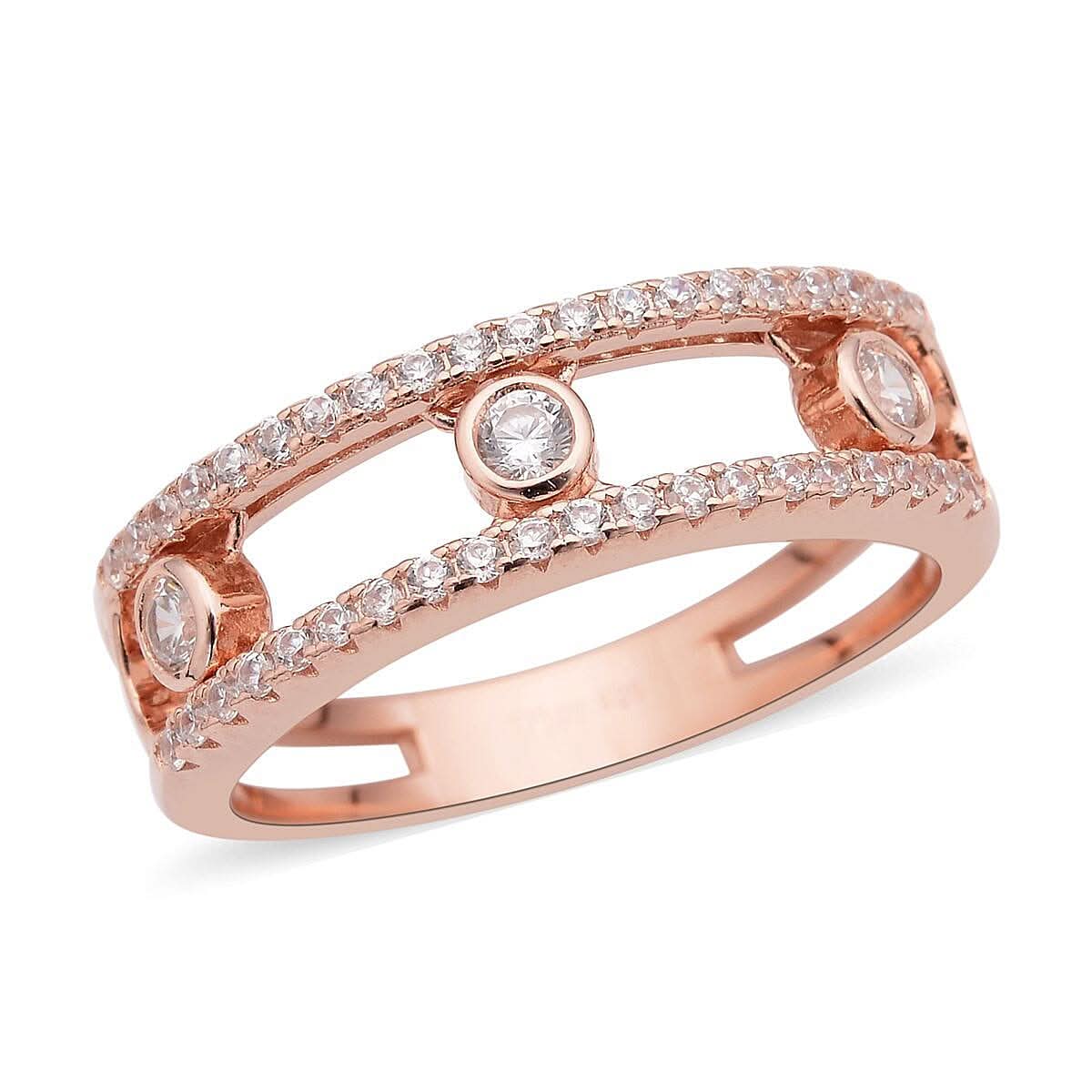 Sliding Simulated Diamond Ring in 14K RG Over Sterling Silver (Size 8.0) 0.85 ctw
