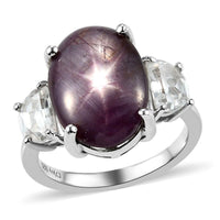 Indian Star Ruby and Natural White Zircon Ring in Platinum Over Sterling Silver 12.25 ctw
