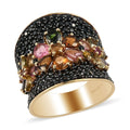 Multi-Tourmaline and Natural Thai Black Spinel Ring in Rhodium and Vermeil Yellow Gold Over Sterling Silver 9.65 Grams 6.40 ctw - Sticky add to cart bar