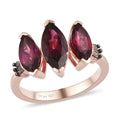 Orissa Rhodolite Garnet and Natural Champagne Diamond 3 Stone Ring in Vermeil Rose Gold Over Sterling Silver (Size 10.0) 2.50 ctw - Sticky add to cart bar
