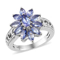 Tanzanite Floral Ring in Platinum Over Sterling Silver (Size 10.0) 1.40 ctw - Sticky add to cart bar