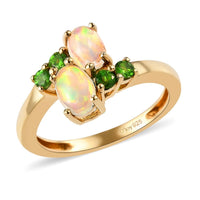Premium Ethiopian Welo Opal and Natural Chrome Diopside Bypass Ring in Vermeil Yellow Gold Over Sterling Silver 0.85 ctw
