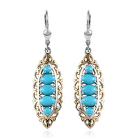 AMERICAN Natural Sleeping Beauty Turquoise Lever Back Earrings in Vermeil Yellow Gold and Platinum Over Sterling Silver 2.65 ctw