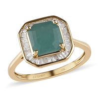 LUXORO 10K Yellow Gold Asscher Cut Premium Grandidierite and Diamond Halo Ring 2.15 Grams 1.56 ctw