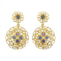 Polki Diamond and Tanzanite Round Flower Earrings in 14K Yellow Gold Over Sterling Silver 5.30 ctw - Sticky add to cart bar