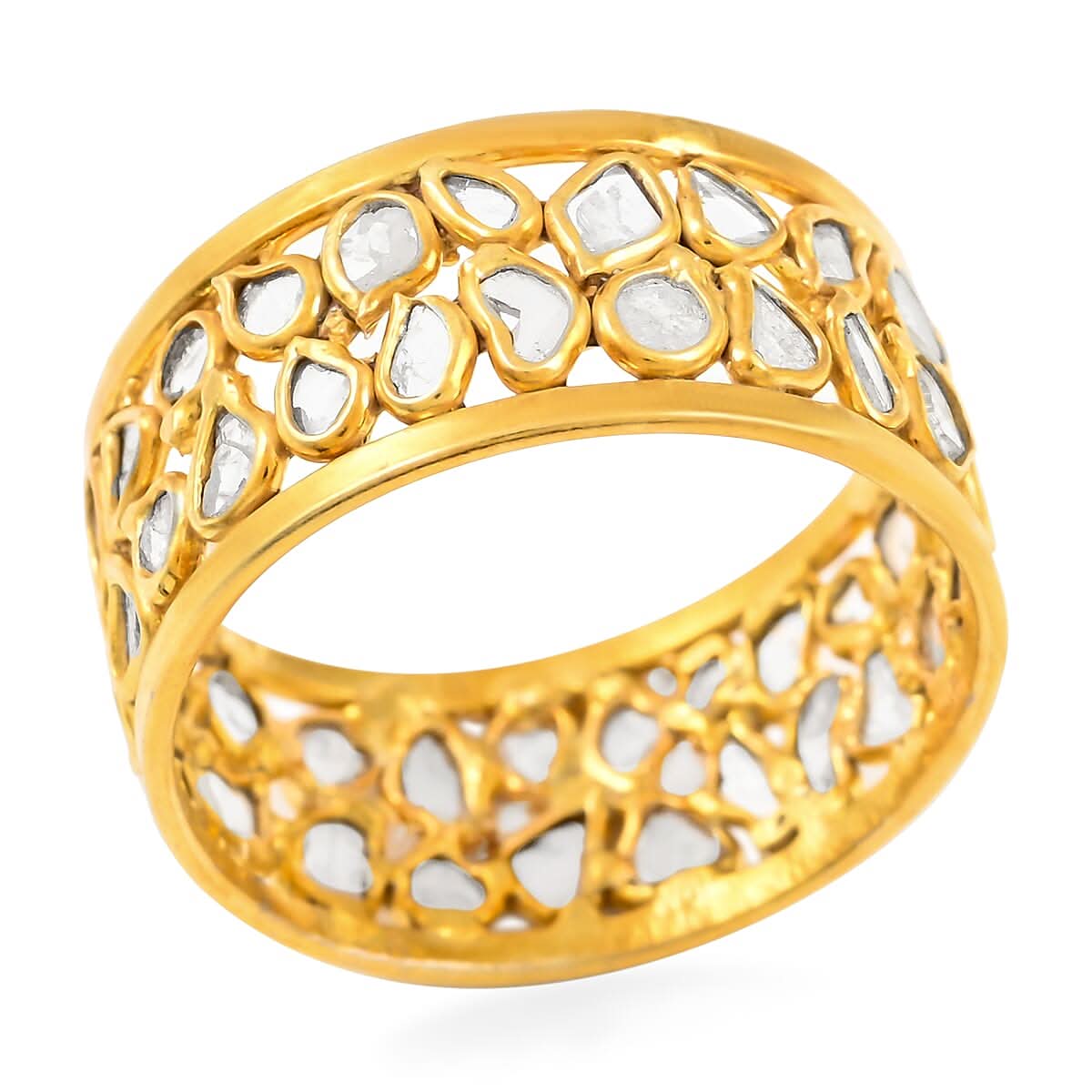 Polki Diamond Band Ring in 14K YG Over Sterling Silver (Size 6.0) 1.20 ctw (1)