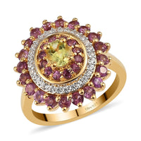 AAA Natural Tanzanian Canary Tourmaline, Multi Gemstone Cocktail Ring in Vermeil YG Over Sterling Silver (Size 10.0) 1.90 ctw