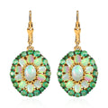 Premium Ethiopian Welo Opal, Jalisco Fire Opal Double Halo Earrings in Vermeil Yellow Gold Over Sterling Silver 5.15 ctw - Sticky add to cart bar