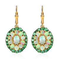 Premium Ethiopian Welo Opal, Jalisco Fire Opal Double Halo Earrings in Vermeil Yellow Gold Over Sterling Silver 5.15 ctw