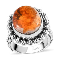 Artisan Crafted Mexican Fire Opal Cabochon Solitaire Ring in Sterling Silver (Size 10.0) (7.50 g) 7.10 ctw