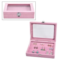 Pink Velvet Earring Box with Glass Window (7.9"x5.9"x1.8")