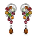 Multi-Tourmaline and White Zircon Drop Earrings in Platinum Over Sterling Silver 3.40 ctw - Sticky add to cart bar