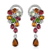Multi-Tourmaline and White Zircon Drop Earrings in Platinum Over Sterling Silver 3.40 ctw