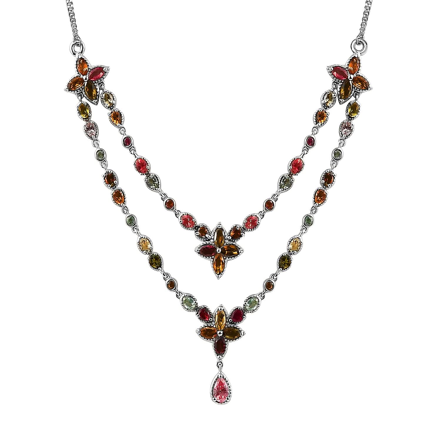 Multi-Tourmaline Necklace 18 Inches in Platinum Over Sterling Silver 19 Grams 9.00 ctw