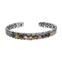 Multi-Tourmaline and White Zircon Cuff Bracelet in Platinum Over Sterling Silver (7.25 In) 4.50 ctw