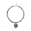Multi Color Amazonite Floral Pendant on Beaded Necklace 18-20 Inches in Black Oxidized Silvertone 350.00 ctw - Sticky add to cart bar