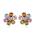 Multi-Tourmaline and Natural White Zircon Floral Stud Earrings in Platinum Over Sterling Silver 1.65 ctw - Sticky add to cart bar