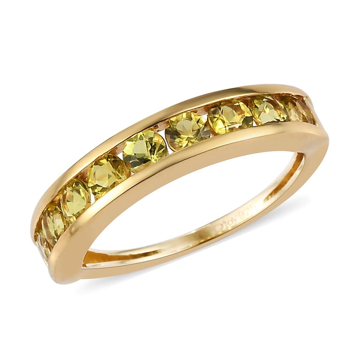 Natural Tanzanian Canary Tourmaline Half Eternity Band Ring in Vermeil Yellow Gold Over Sterling Silver (Size 10.0) 1.00 ctw