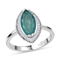 Grandidierite and Diamond Halo Ring in Platinum Over Sterling Silver (Size 10.0) 2.10 ctw