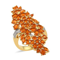 Crimson Fire Opal and Natural White Zircon Elongated Ring in Vermeil Yellow Gold Over Sterling Silver (Size 7.0) 3.35 ctw