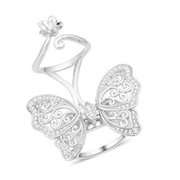 Simulated Diamond Butterfly Moving Ring in Rhodium Over Sterling Silver (Size 10.0) 10.50 Grams 0.75 ctw