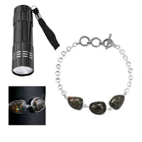 Artisan Crafted Natural Yooperlite Toggle Clasp Bracelet in Sterling Silver (6.50-8.0In) 22.25 ctw with Free UV Flash Light