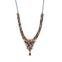 Multi-Tourmaline Floral Spray Necklace 18 Inches in Platinum Over Sterling Silver 17.50 Grams 11.10 ctw