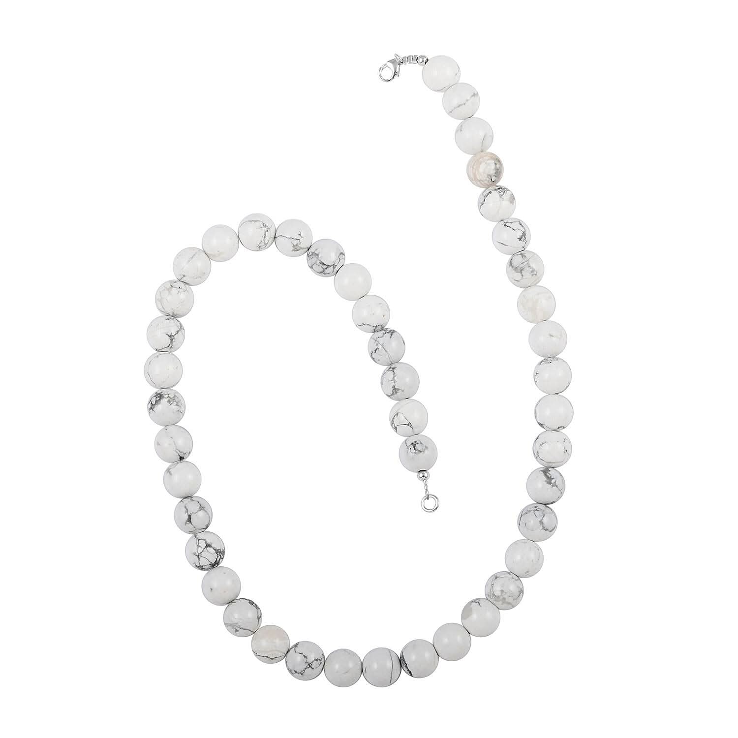 White Howlite 10mm Beaded Necklace 18 Inches in Sterling Silver 250.00 ctw