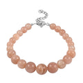 Peach Moonstone Beaded Bracelet in Rhodium Over Stainless Steel (7-9In) 72.00 ctw - Sticky add to cart bar