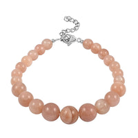Peach Moonstone Beaded Bracelet in Rhodium Over Stainless Steel (7-9In) 72.00 ctw
