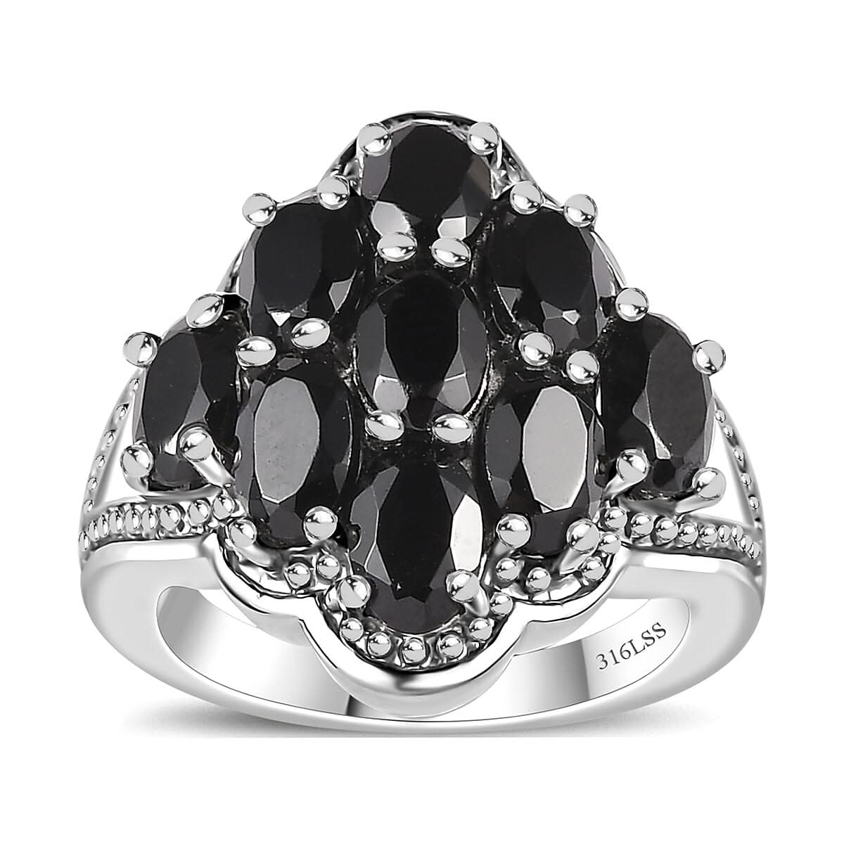 Natural Thai Black Spinel Ring in Stainless Steel (Size 10.0) 5.35 ctw