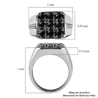 Thai Black Spinel Men's Ring in Stainless Steel 1.90 ctw