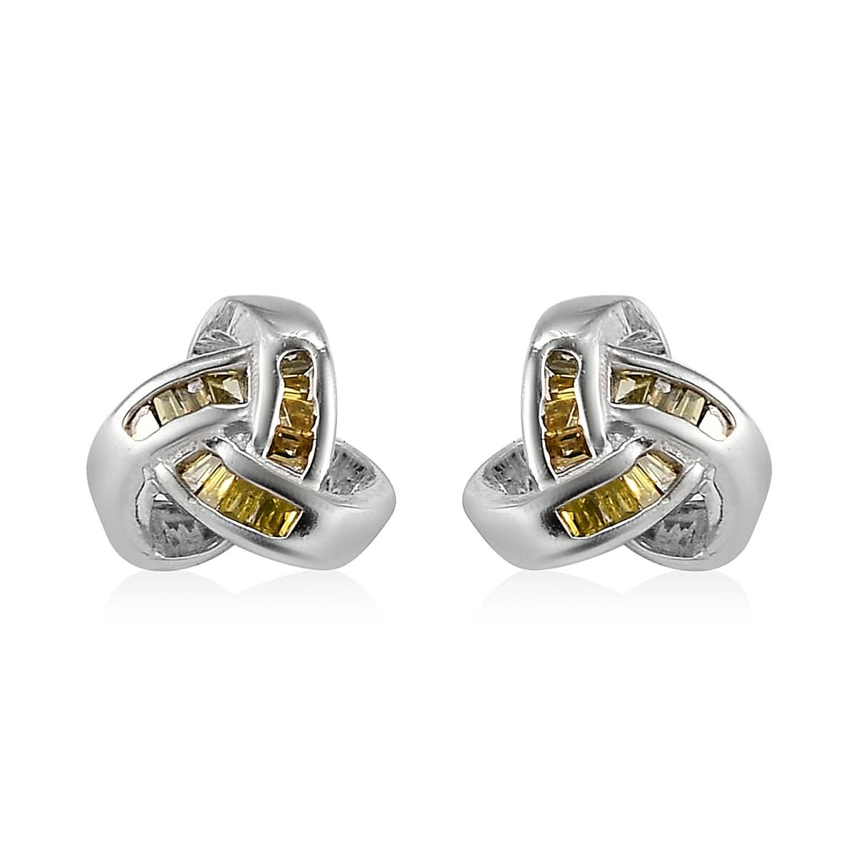 Yellow Diamond Knotted Stud Earrings in Platinum Over Sterling Silver 0.15 ctw