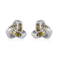 Yellow Diamond Knotted Stud Earrings in Platinum Over Sterling Silver 0.15 ctw
