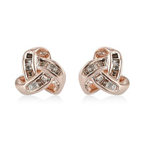 Natural Champagne Diamond Knotted Stud Earrings in Vermeil Rose Gold Over Sterling Silver 0.15 ctw