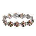 Multi-Tourmaline Floral Bracelet in Platinum Over Sterling Silver (6.50 In) 14.80 Grams 21.75 ctw - Sticky add to cart bar