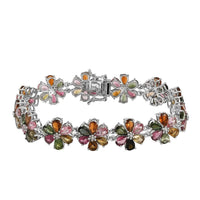 Multi-Tourmaline Floral Bracelet in Platinum Over Sterling Silver (6.50 In) 14.80 Grams 21.75 ctw